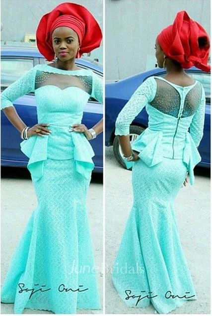 Hot Sale Blue 3 4 Sleeve Evening Dress Floor Length