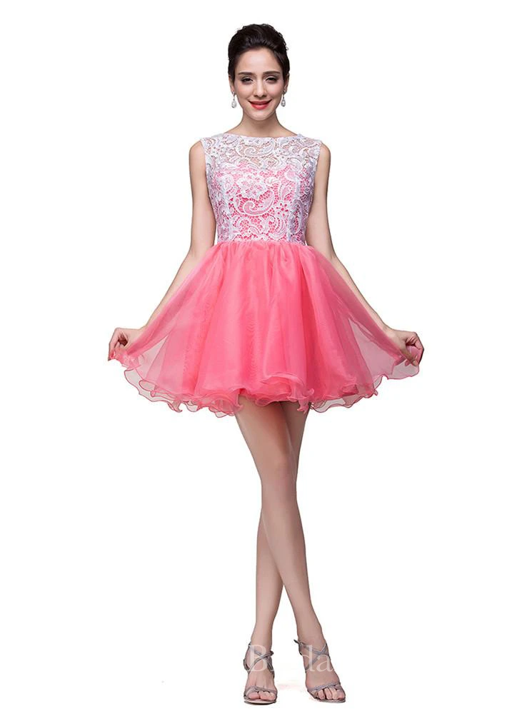 Lovely Sleeveless Lace Homecoming Dress Short 