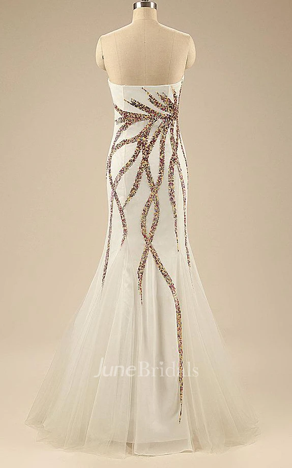 Mermaid Floor-length Sweetheart Tulle&Satin Dress With Sequins