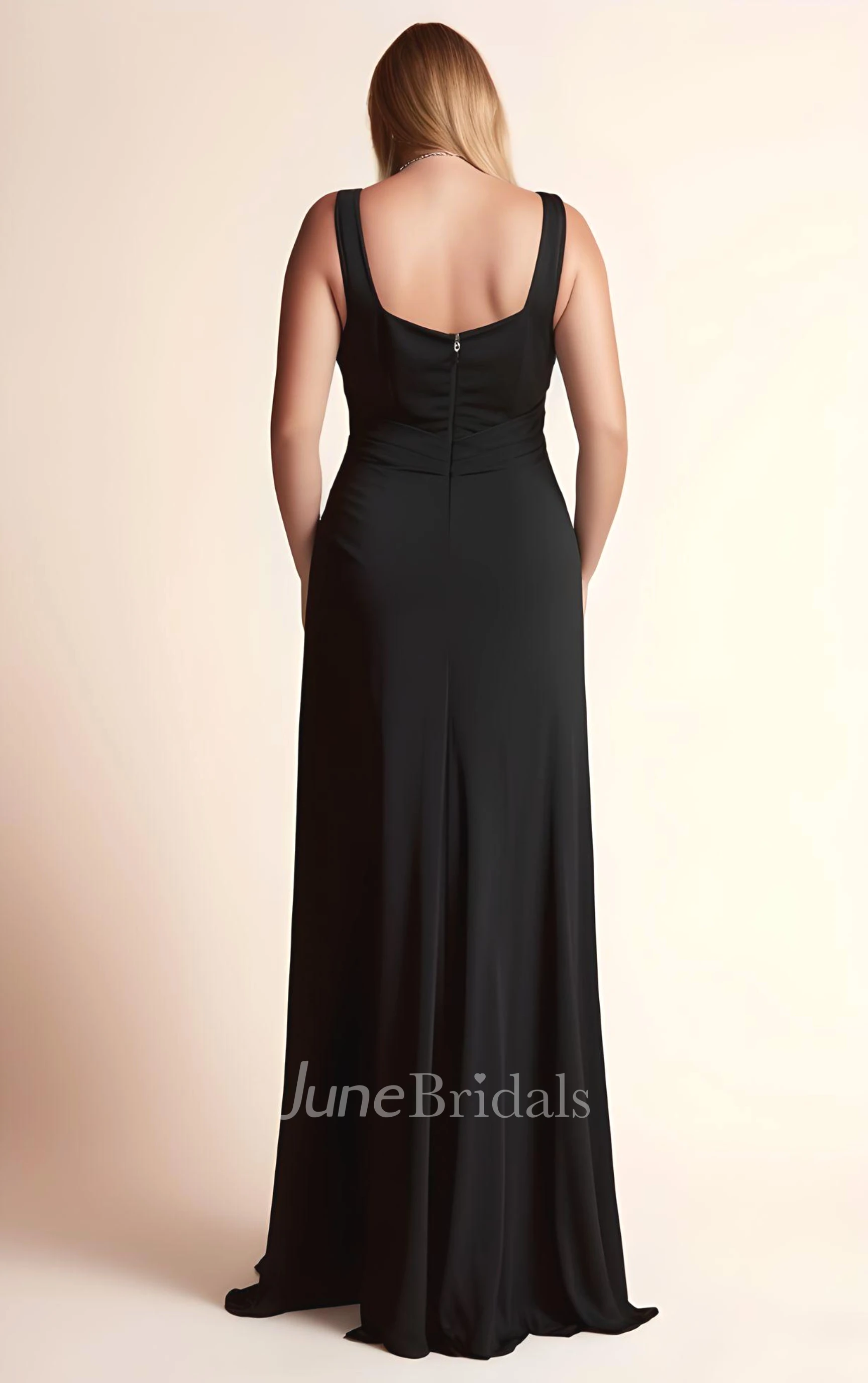 2026 Plus Size Sheath Chiffon Sleeveless Bridesmaid Dress with Split Front Square Neck Simple Casual Modest Elegant
