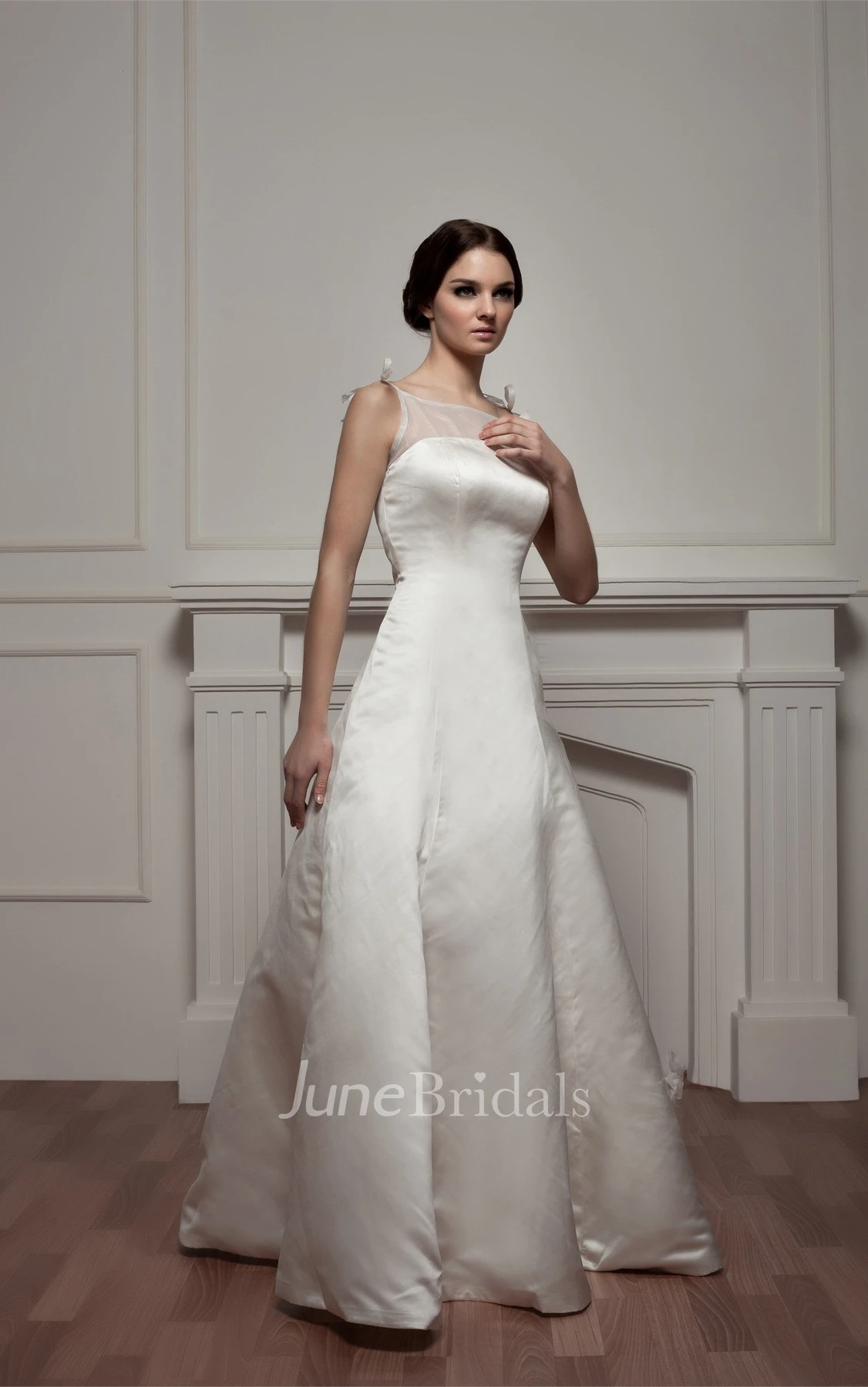 Sleeveless Satin A-Line Gown with Illusion Neckline