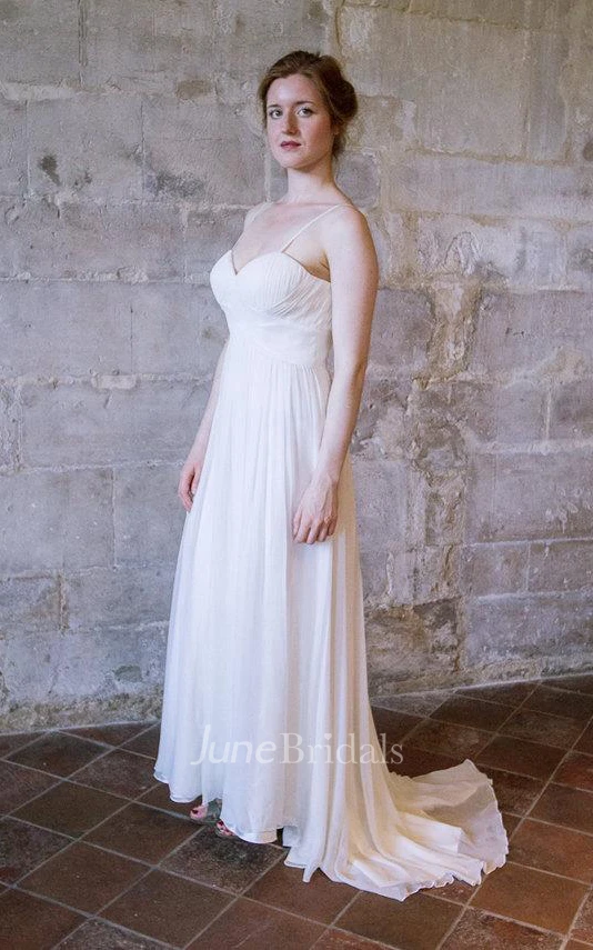Spaghetti Empire Sleeveless Long Chiffon Wedding Dress With Criss Cross