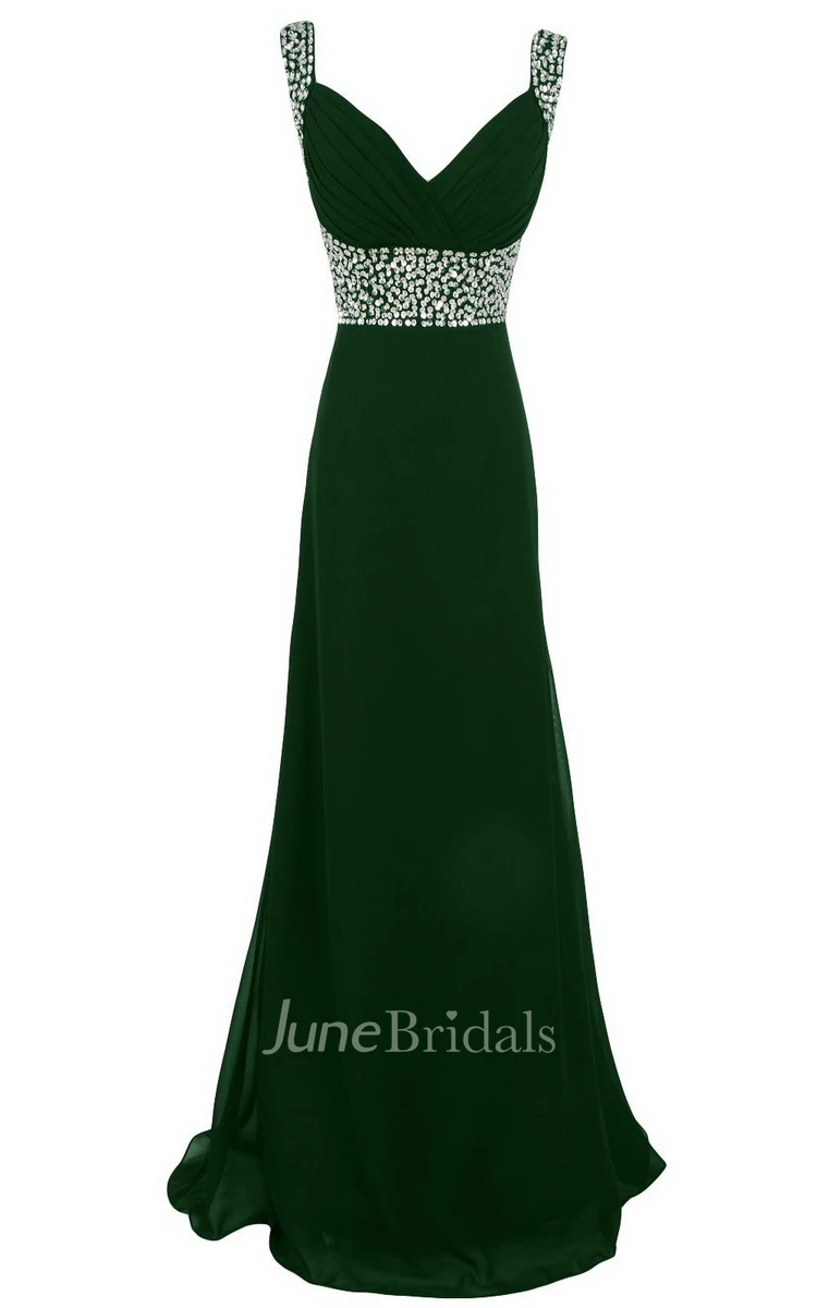 Sleeveless V-neck Empire Long Chiffon Gown