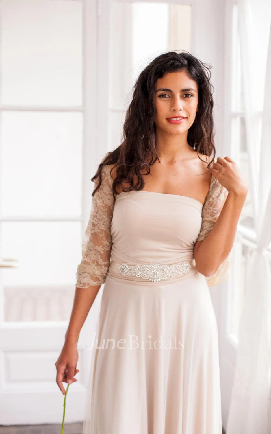 Strapped Tulle Jersey Satin Weddig Dress