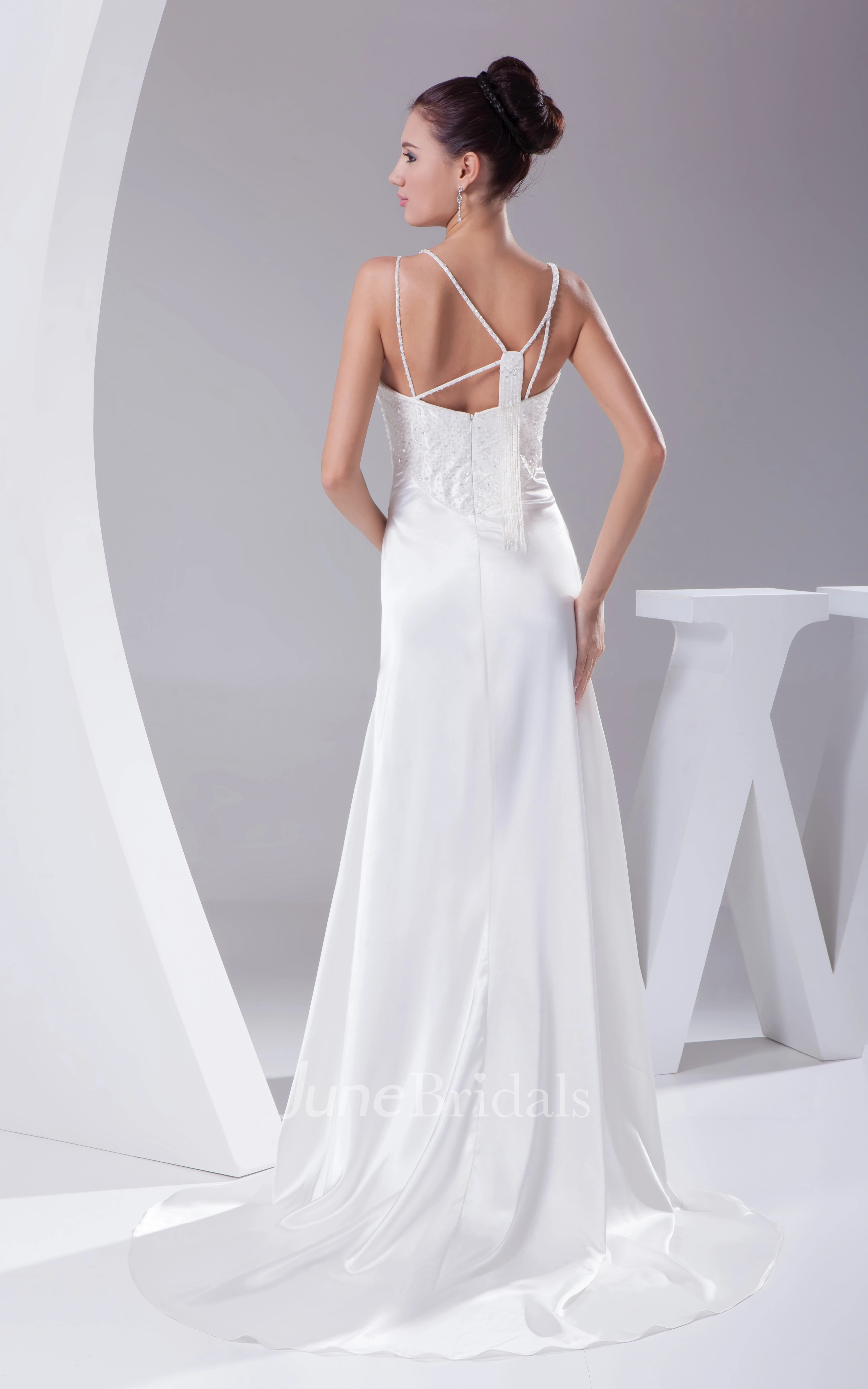 Beaded V-Neck Floor-Length Dress With Spaghetti Straps