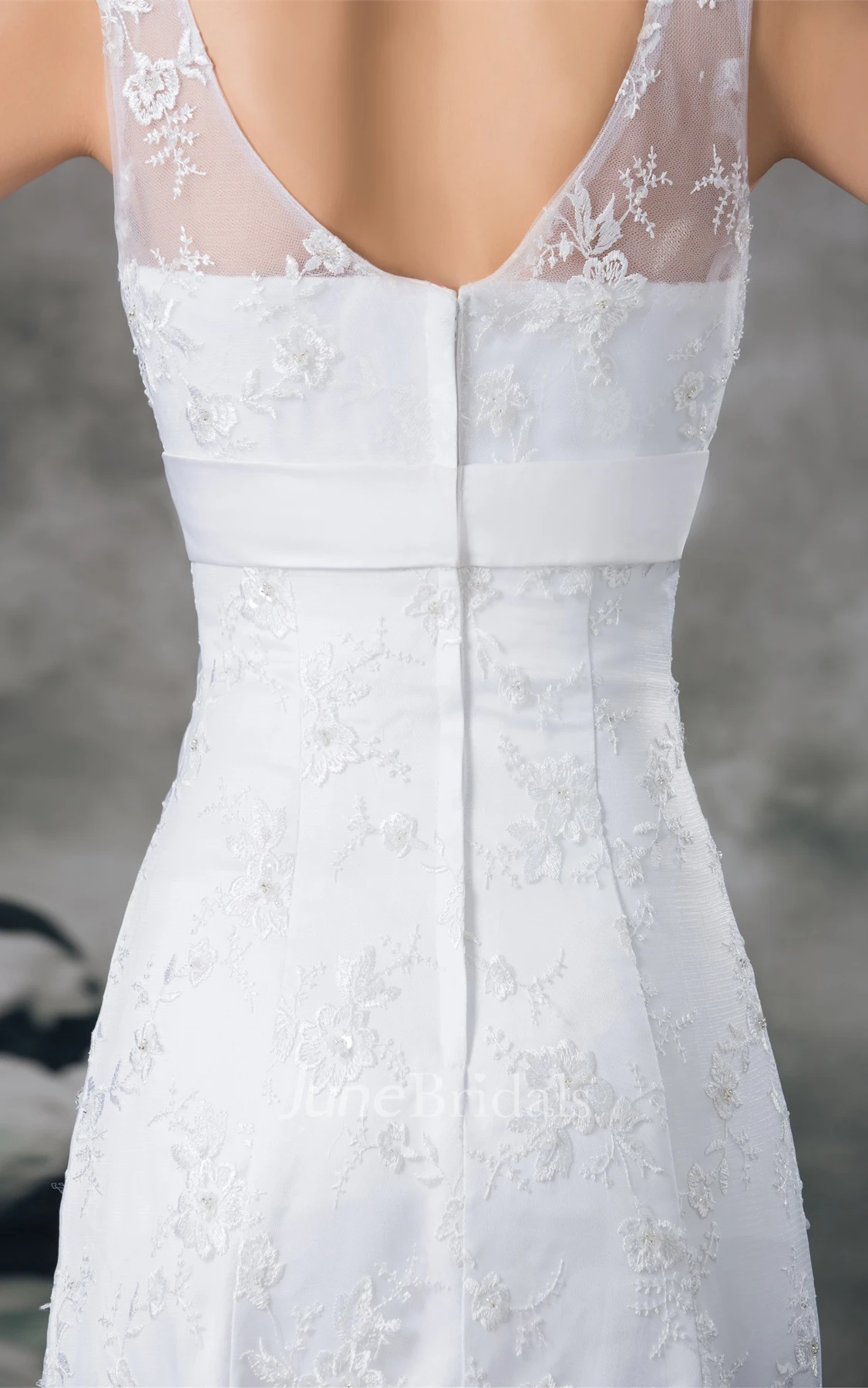 plunged mermaid sleeveless gown with low-v back and lace