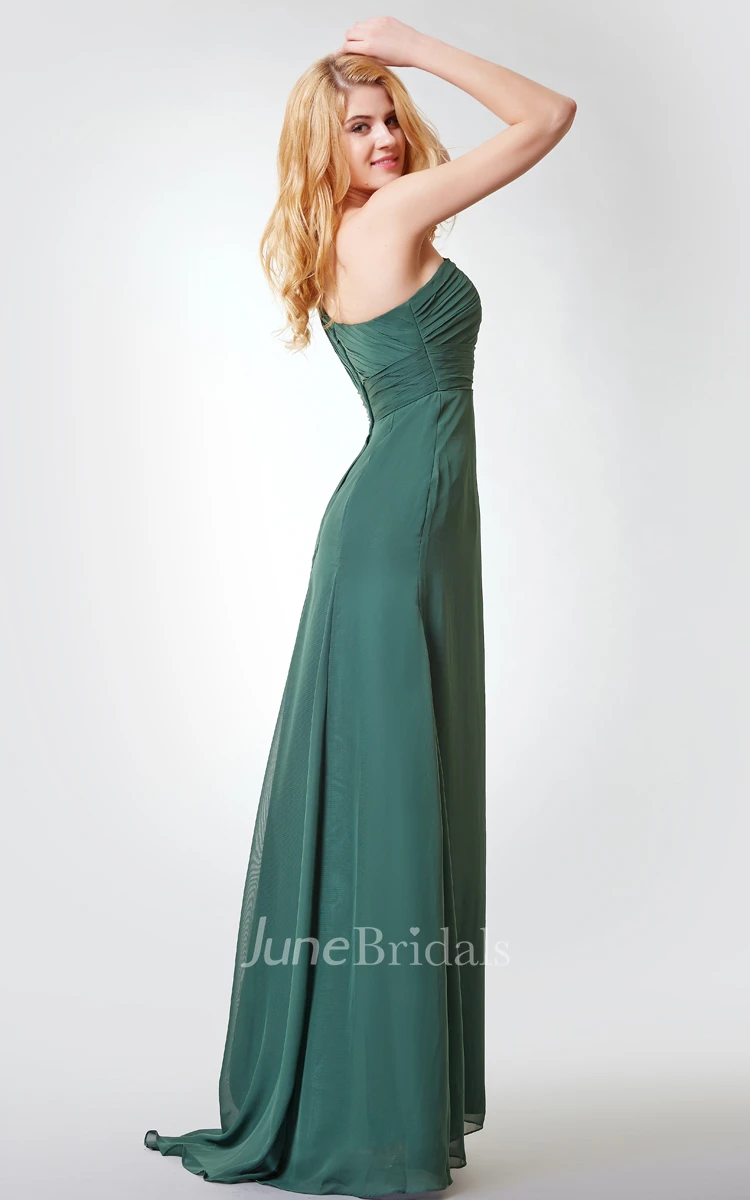 Sleeveless A-line Long Chiffon Dress With Flower
