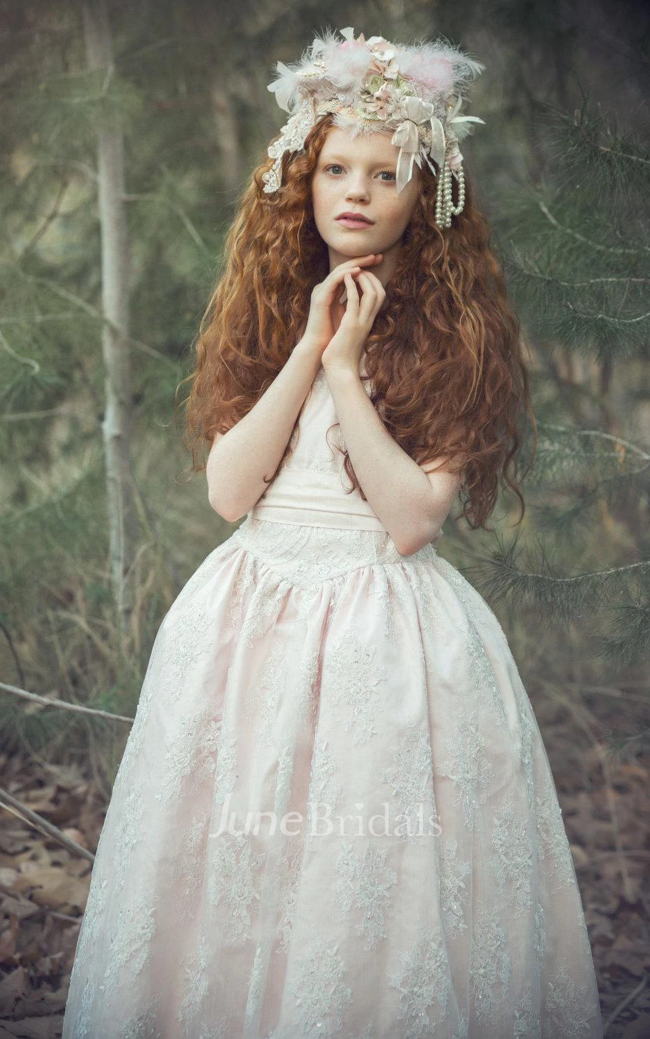 Vintage Sleeveless A-line Lace Dress With Beading&Flower