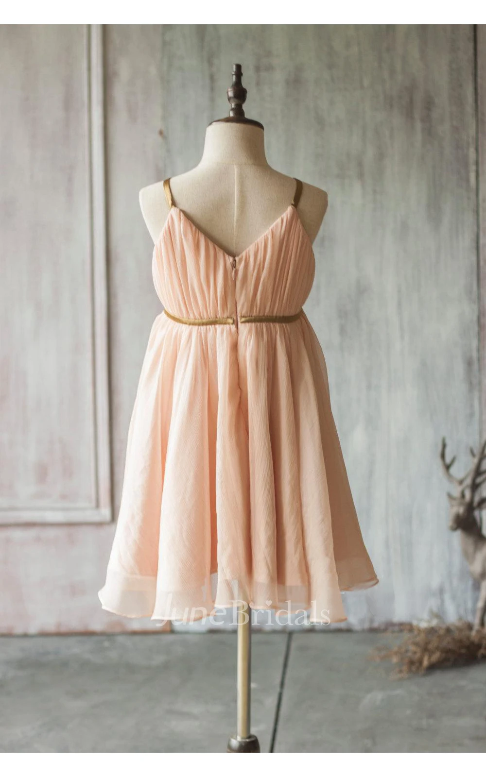 Peach a Line Chiffon Junior Bridesmaid Dress With Spaghetti Strap