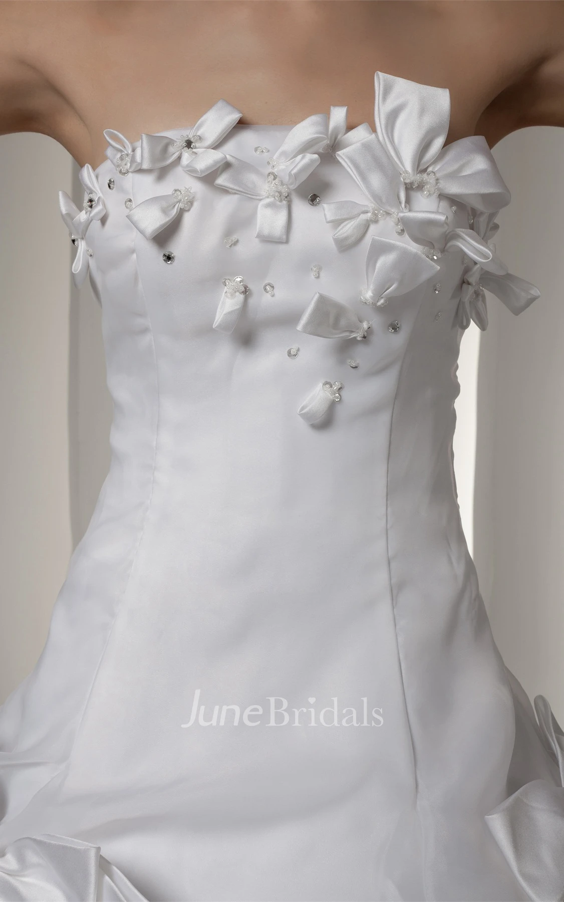 Strapless Pick-Up Ball Gown with Bow and Zipper Back