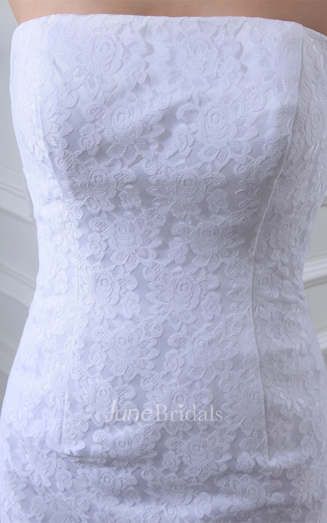 Strapless Sheath Maxi Lace Dress with Brush Train