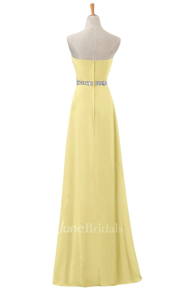 Sweetheart Rhinestoned Pleated A-line Gown With Zipper Back