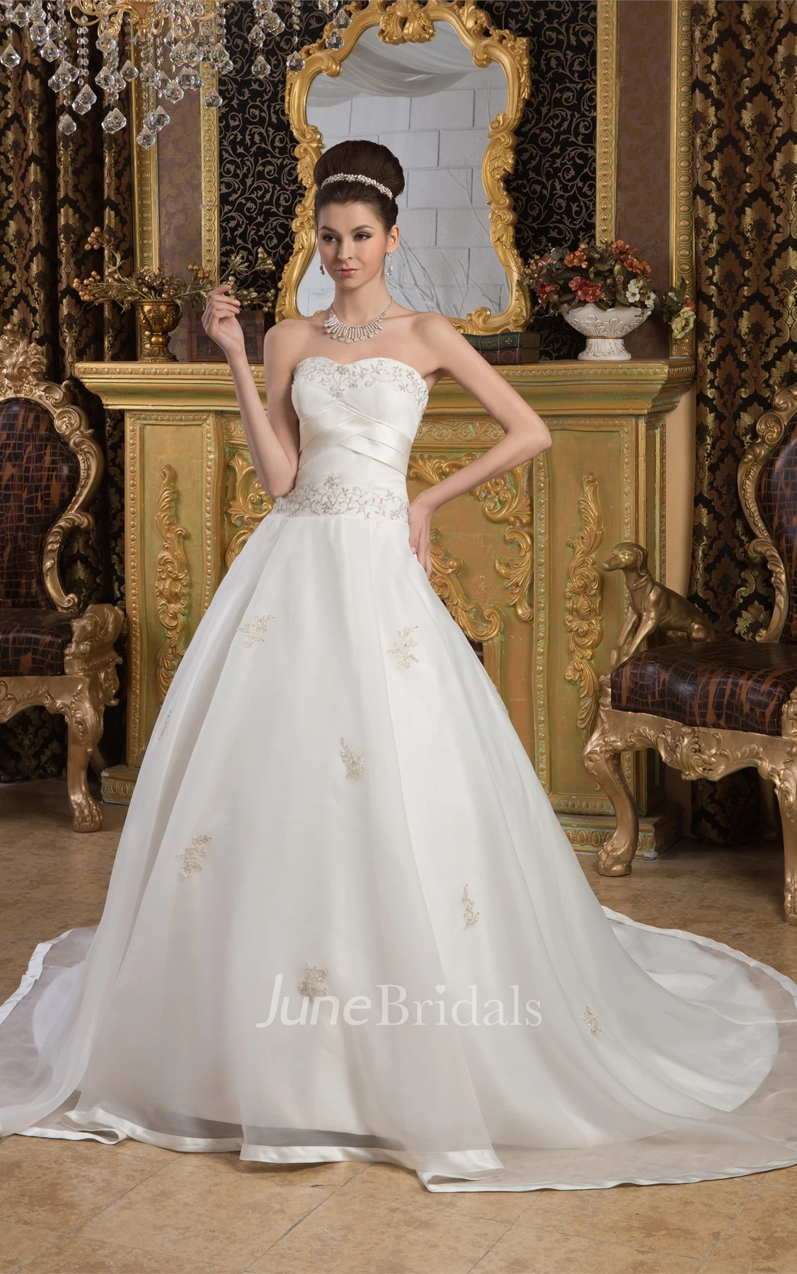 Sweetheart A-Line Embroidered Gown with Rhinestone