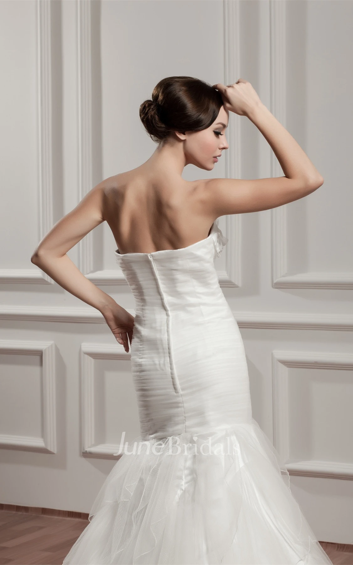 Strapless Mermaid Tulle Dress with Ruffles and Flower