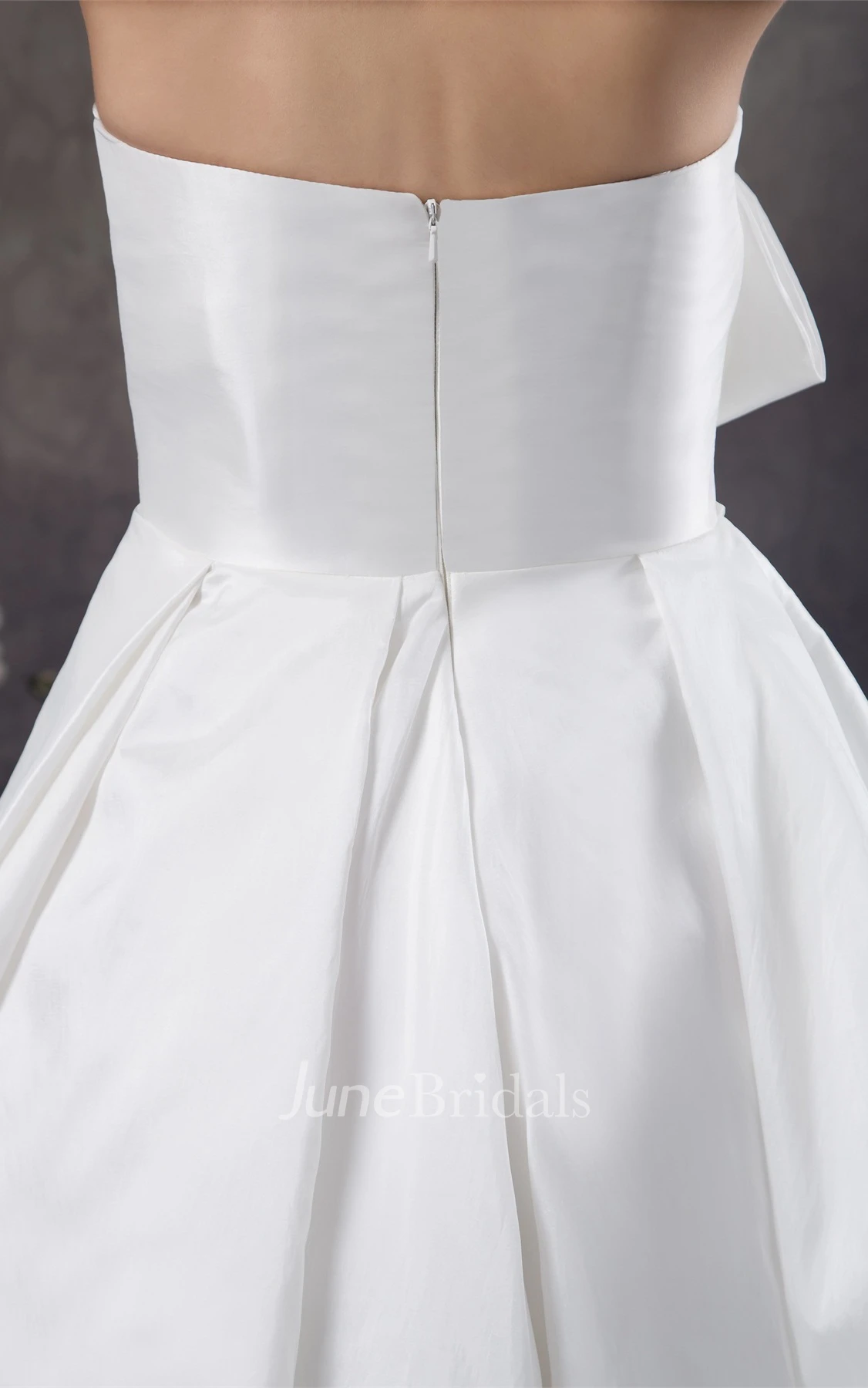 Strapless High-Low Satin Gown with Draped Design