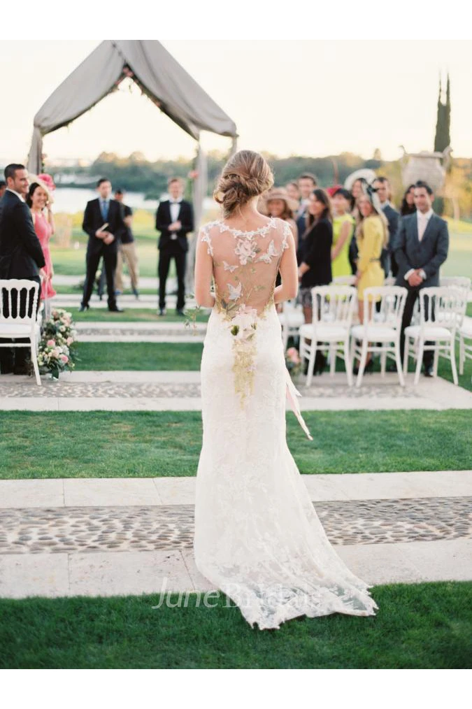 Newest Bodycon Cap Sleeve Wedding Dress V-neck Lace