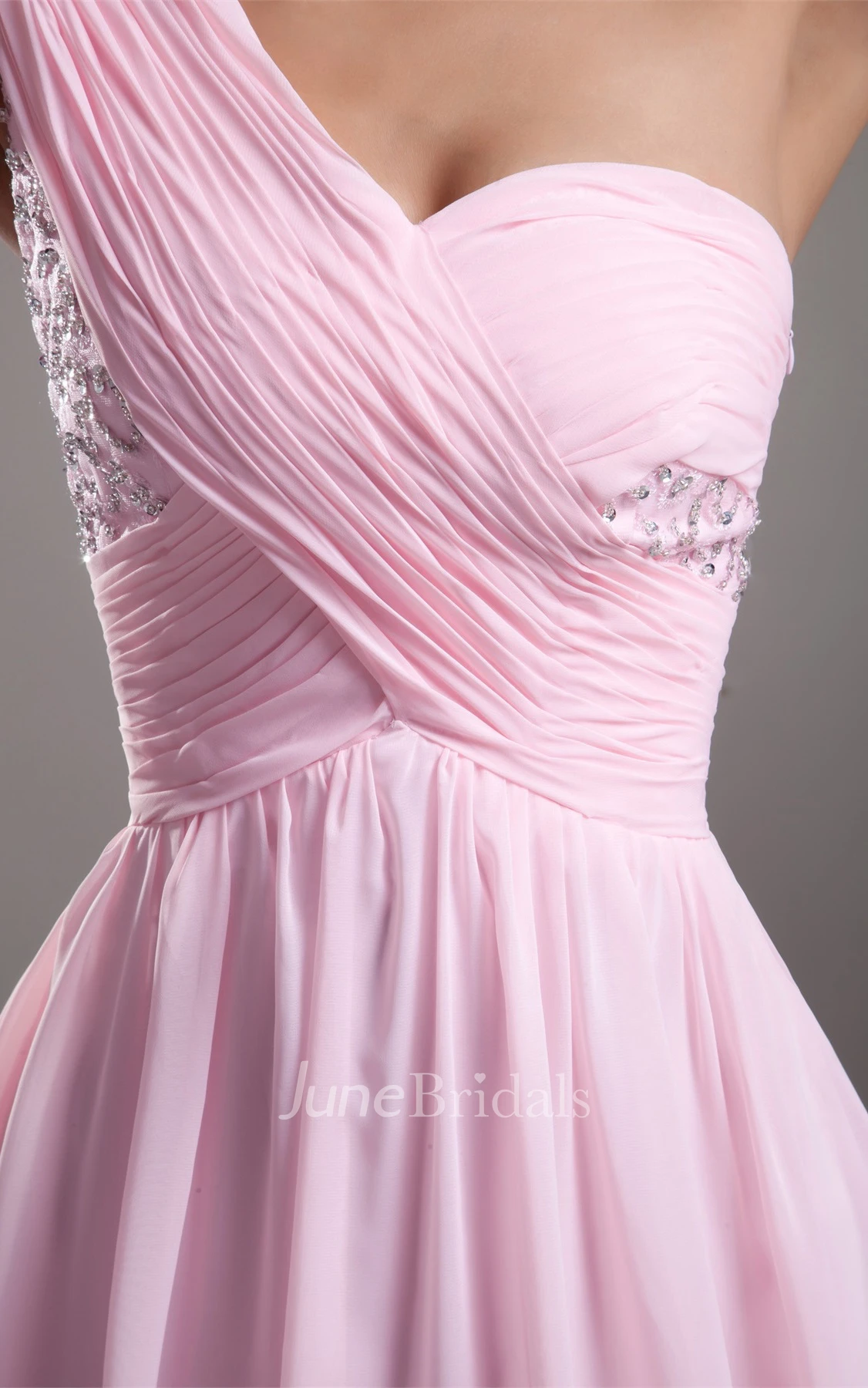 One-Shoulder Criss-Cross Chiffon Maxi Gown with Beading