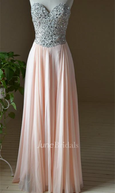 Newest Crystals Chiffon A-line Evening Dress Sweetheart Floor-length