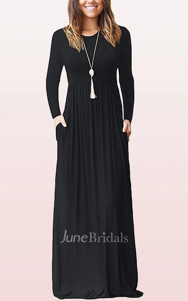 A Line Bateau Jersey Long Sleeve Mother Dress With Pockets