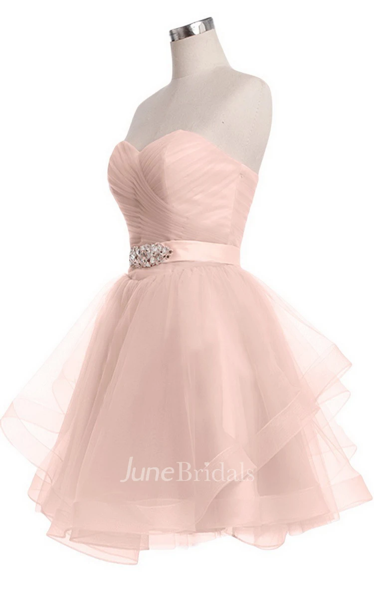 Sweetheart A-line Mini Dress With Pearled Waist