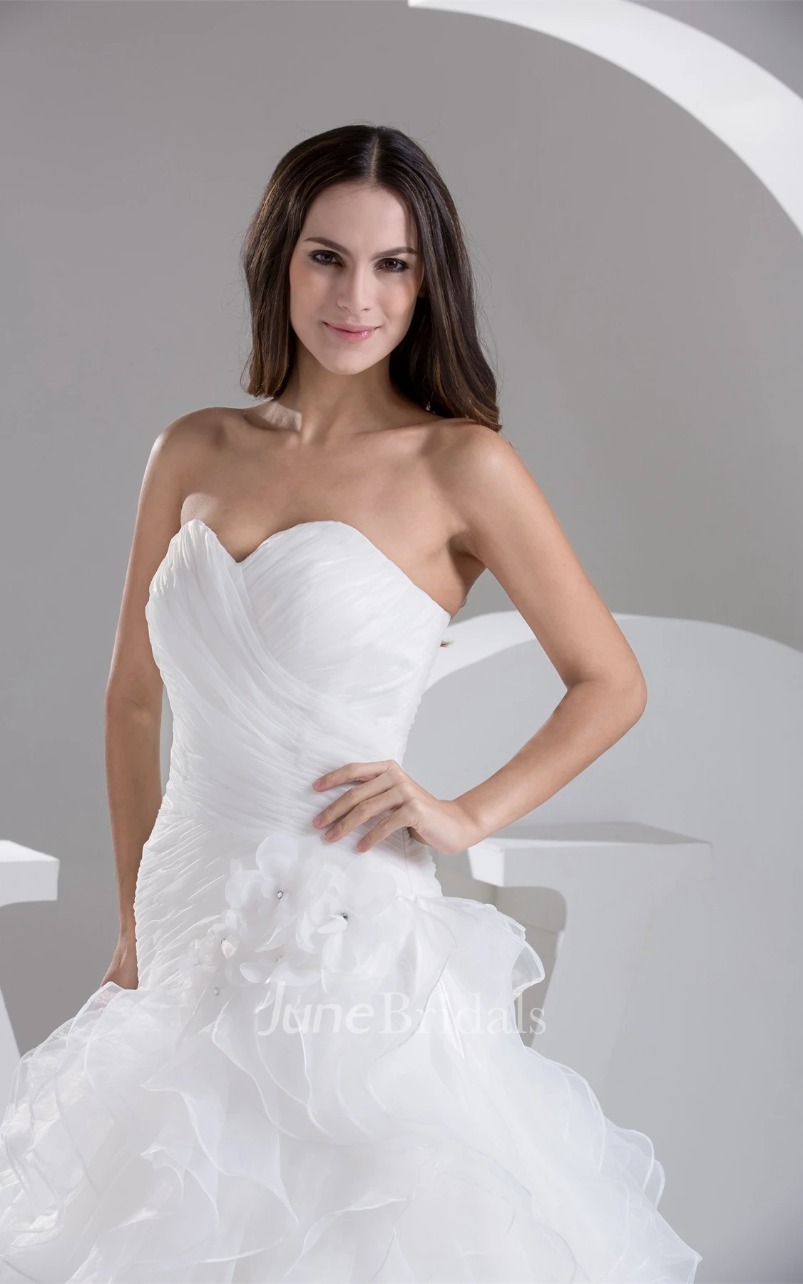 Sweetheart Criss-Cross Ruffled Ball Gown with Flower