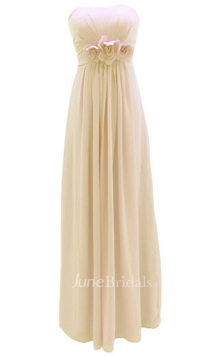 Graceful Strapless Chiffon A-line Gown With Flowers