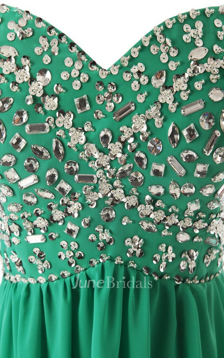 Sweetheart Long Chiffon Gown With Crystal Bodice