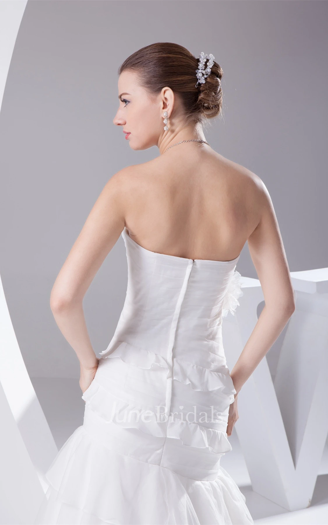 Sweetheart Criss-Cross Mermaid Tulle Dress with Peplum and Flower