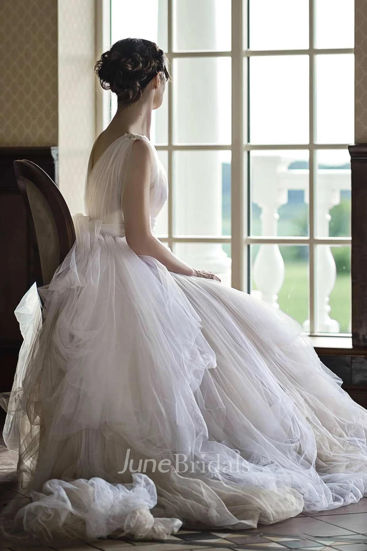 Tulle Satin Appliques Lace Wedding Dress
