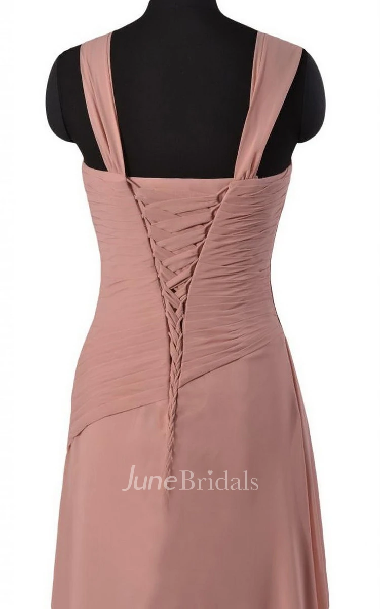 Stylish Ruched Chiffon A-line Gown With Lace-up Back