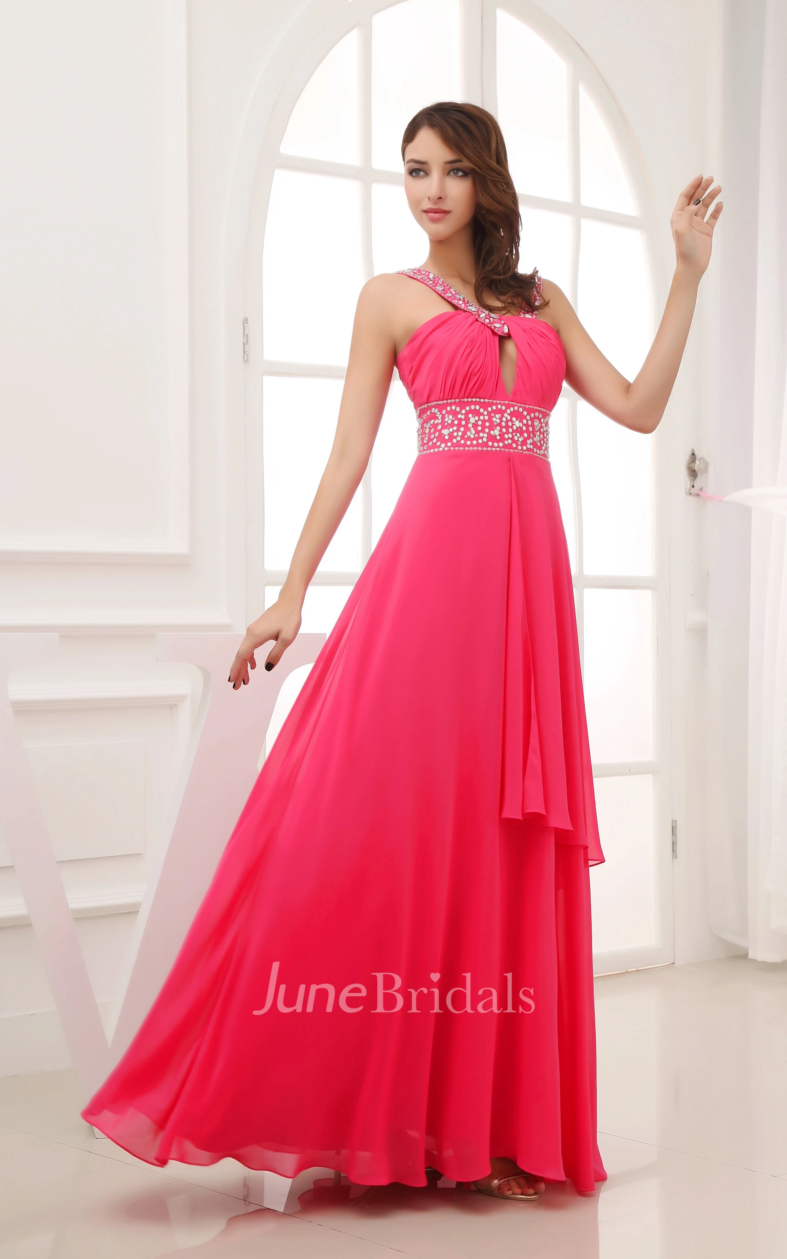 Chiffon Empire Maxi Dress With Beaded Waist