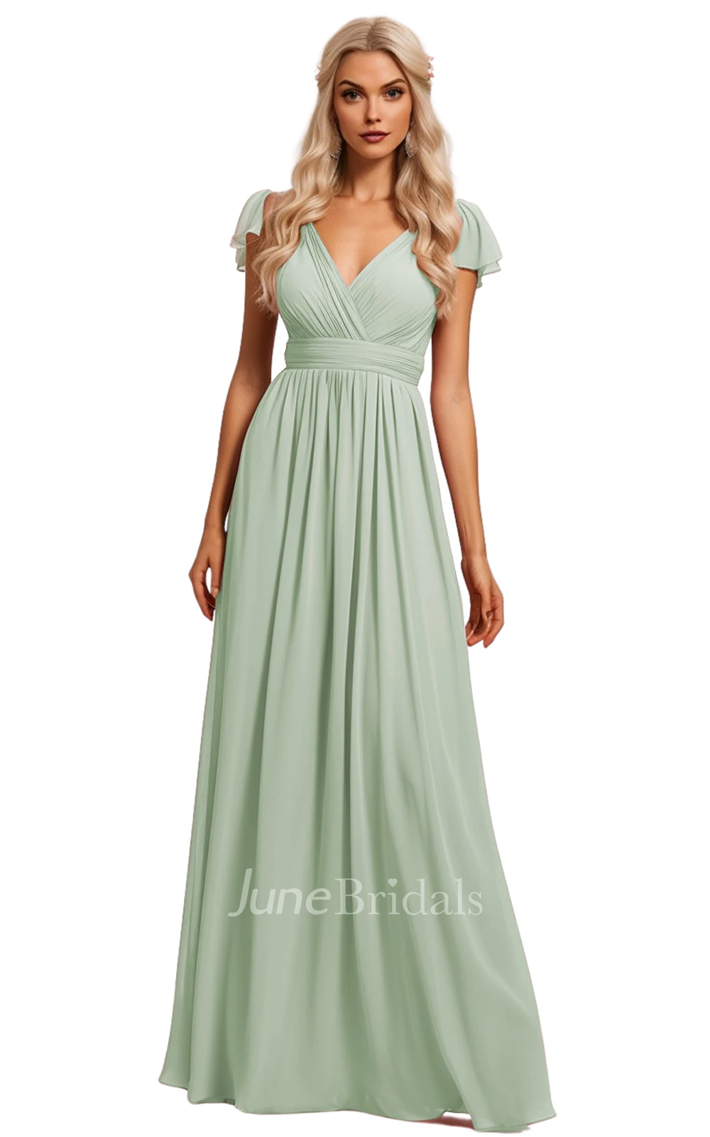 Bohemian A-Line V-neck Chiffon Bridesmaid Dress with Deep-V Back