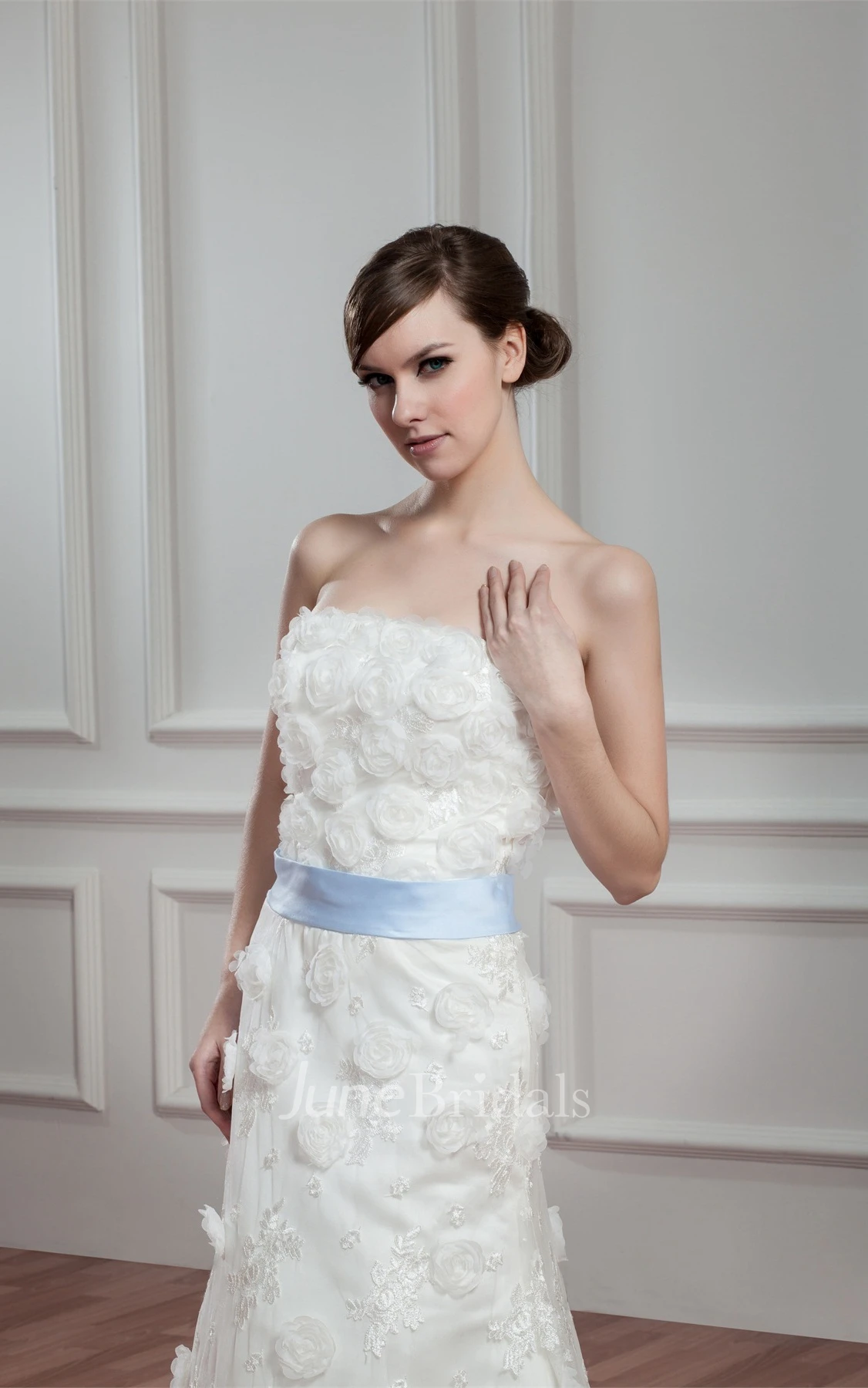 Floral Strapless A-Line Floor-Length Dress with Appliques