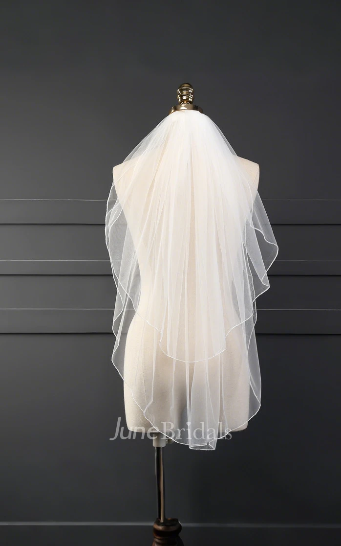 Modern Simple Waterfall Two-Tier Fingertip Length Tulle Short Wedding Veil