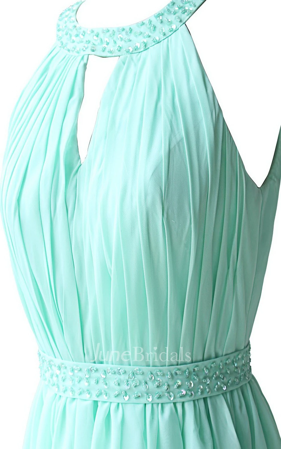 Sleeveless High Neck Long Pleated Chiffon Dress