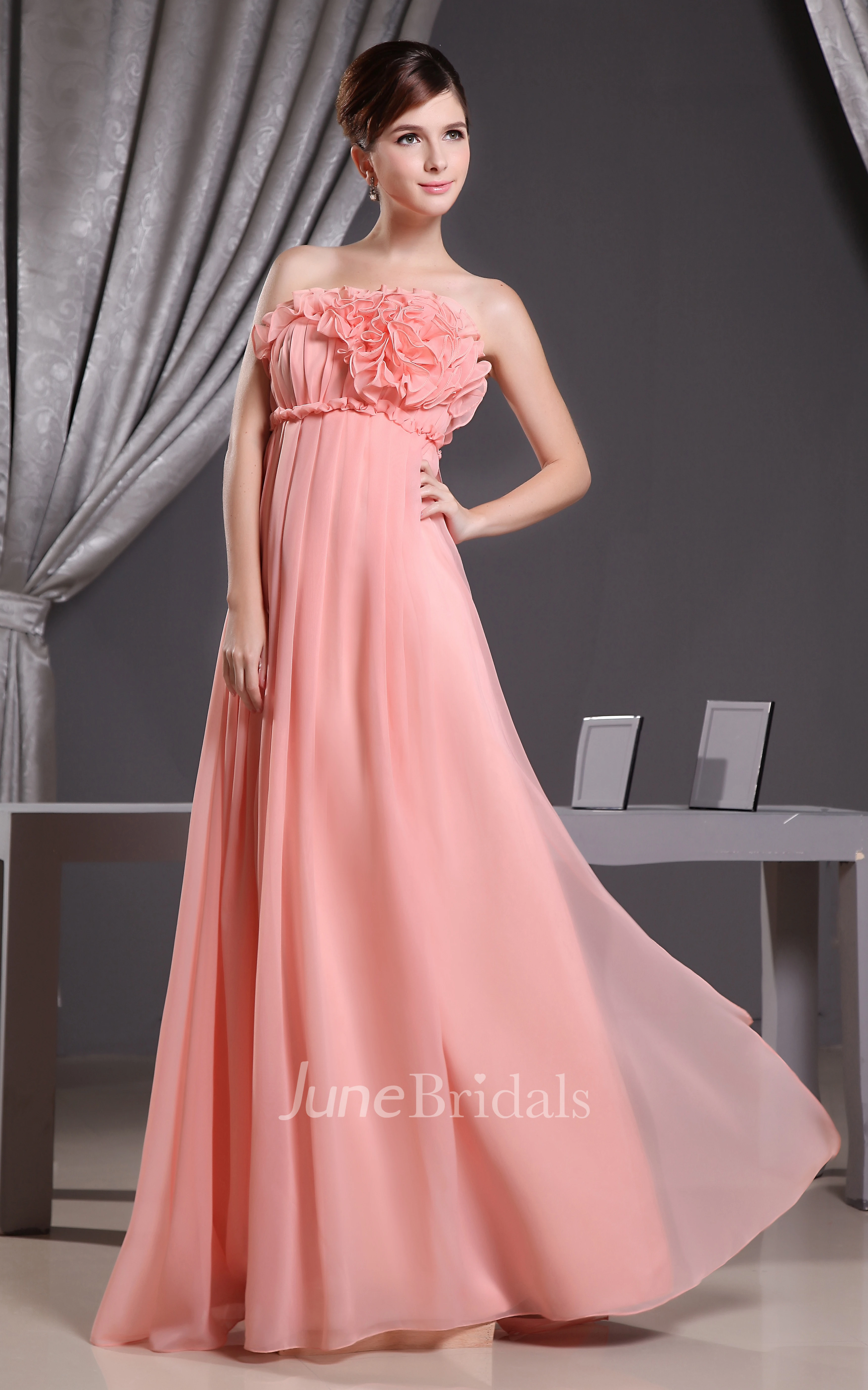 Chiffon Empire Long Dress With Floral Top