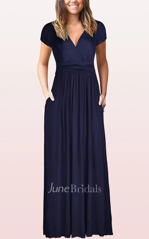 A Line V-neck Jersey Mother Formal Dress With Pockets