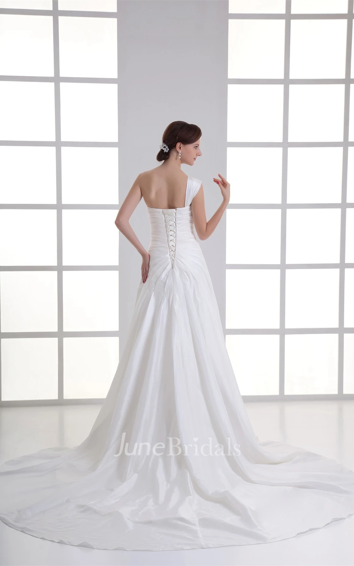 One-Shoulder Ruched A-Line Gown with Side Draping