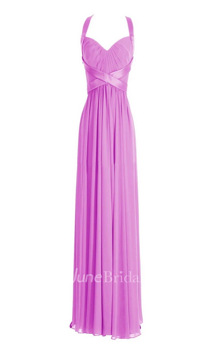 Sleeveless Empire Long Chiffon Crisscross Dress
