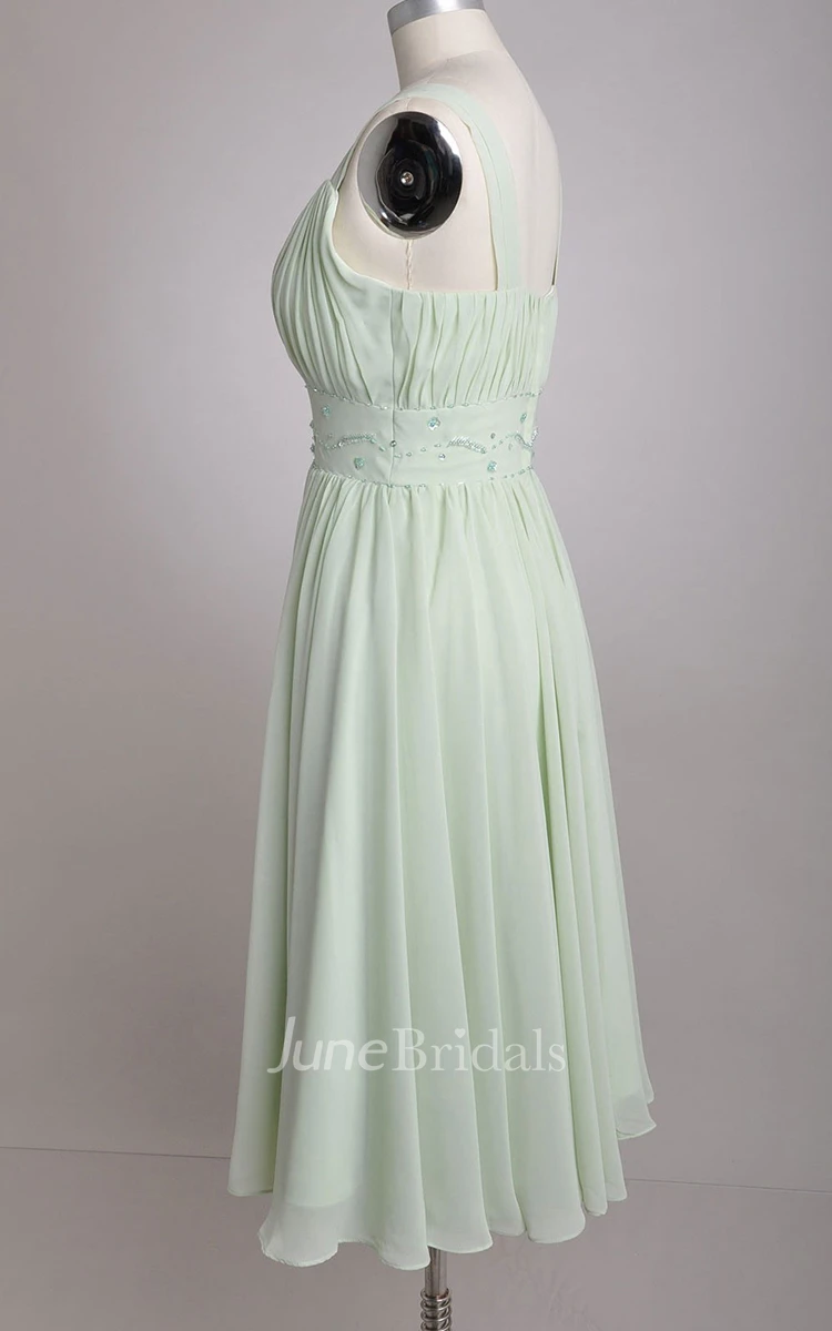 V-Neckline A-line Chiffon Bridesmaid Dress With Broad Straps