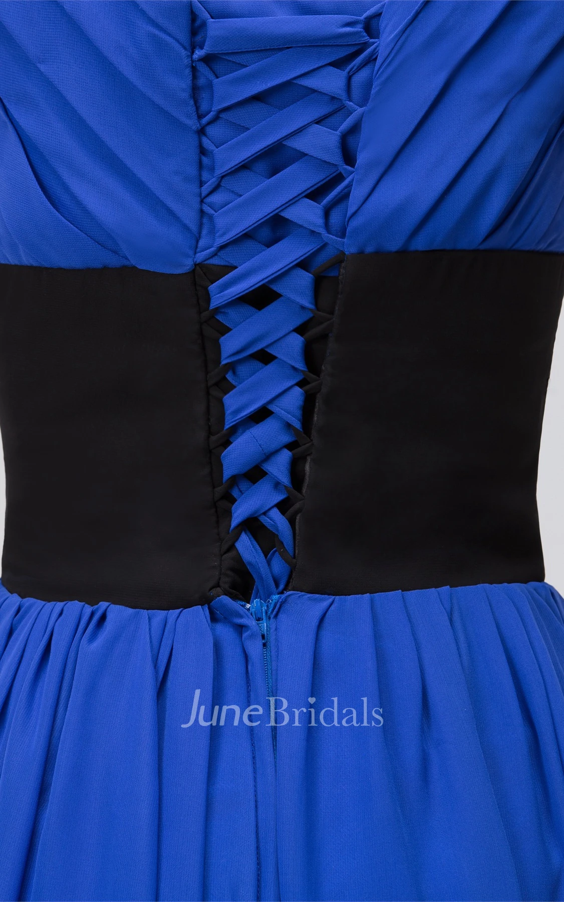 Two-Tone Chiffon Plunged Maxi Dress with Pleats