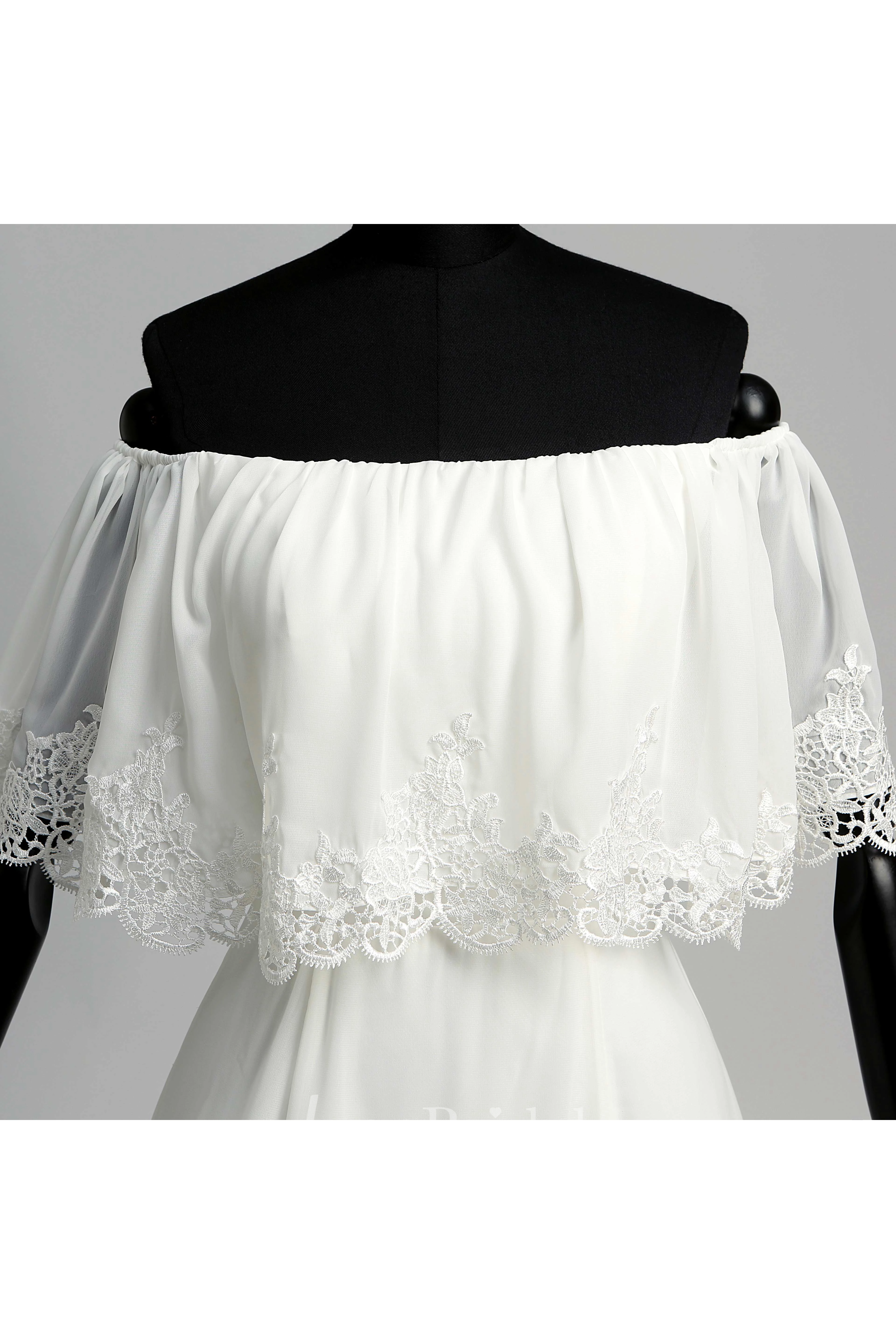 Chapel Train A-line Off-the-shoulder Sleeveless Zipper Chiffon Weeding Dress