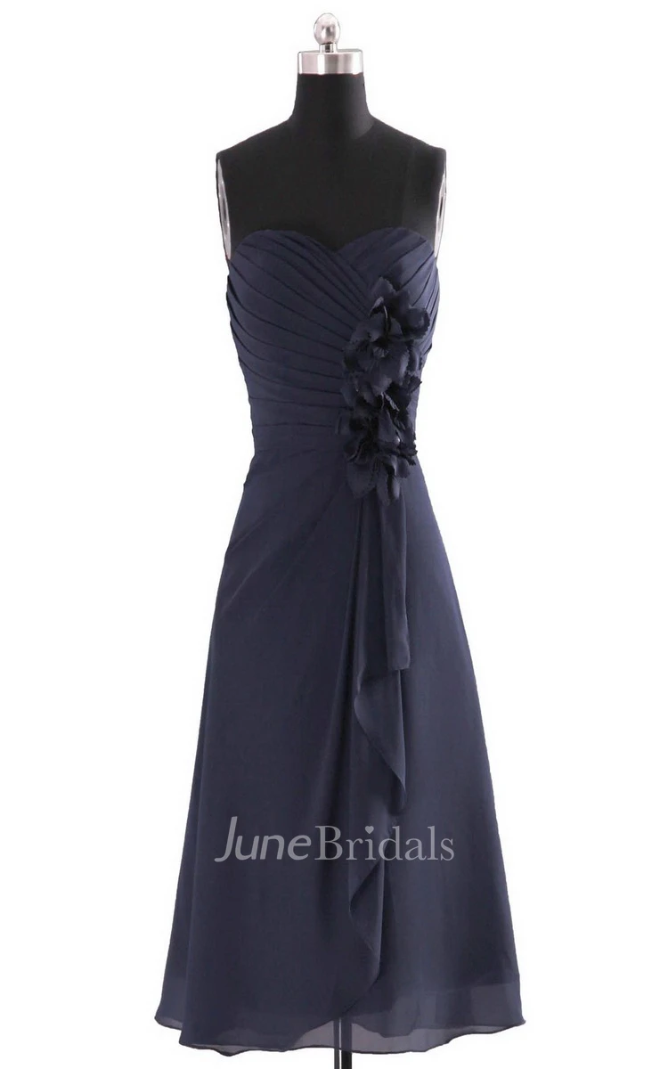 Sweetheart Layered Chiffon Dress With Flowers