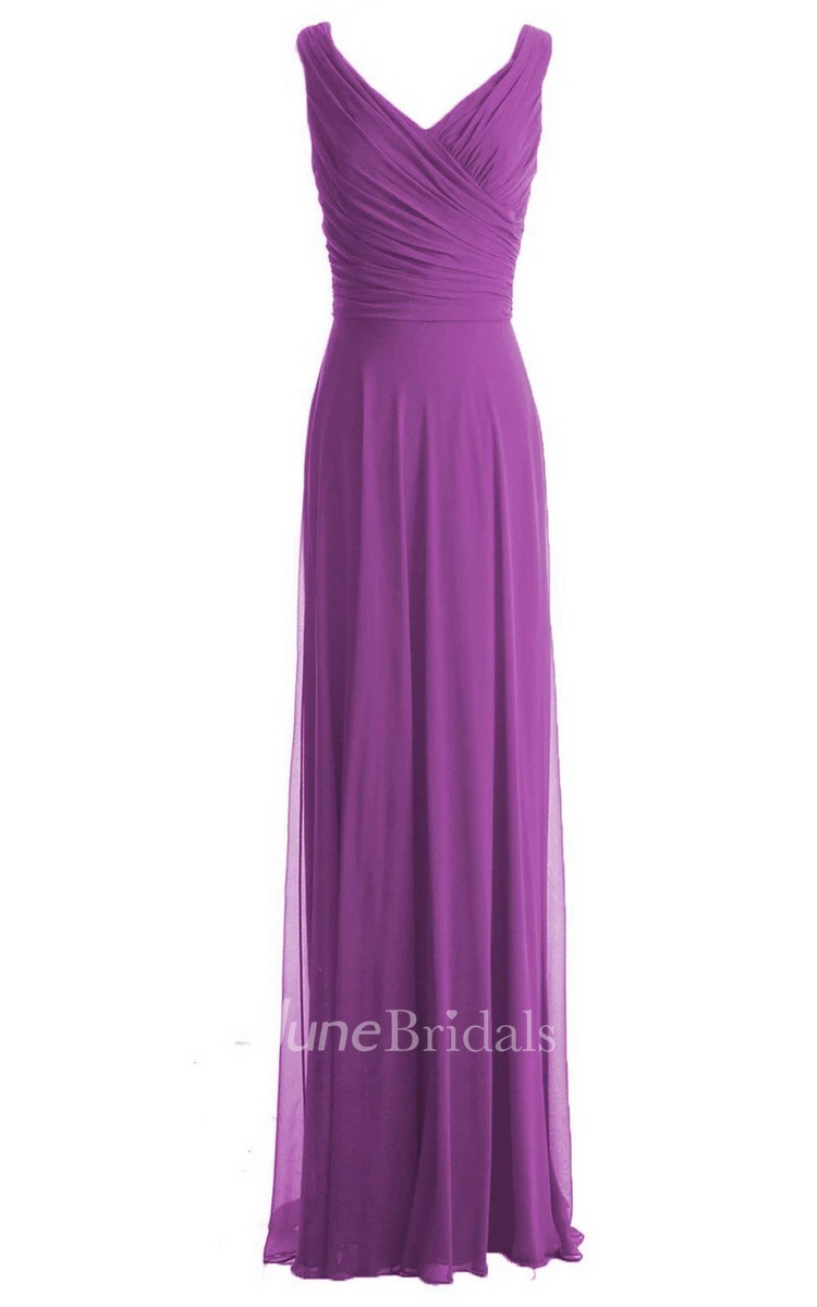 V-neckline Floor-length Dress With Zipper Back