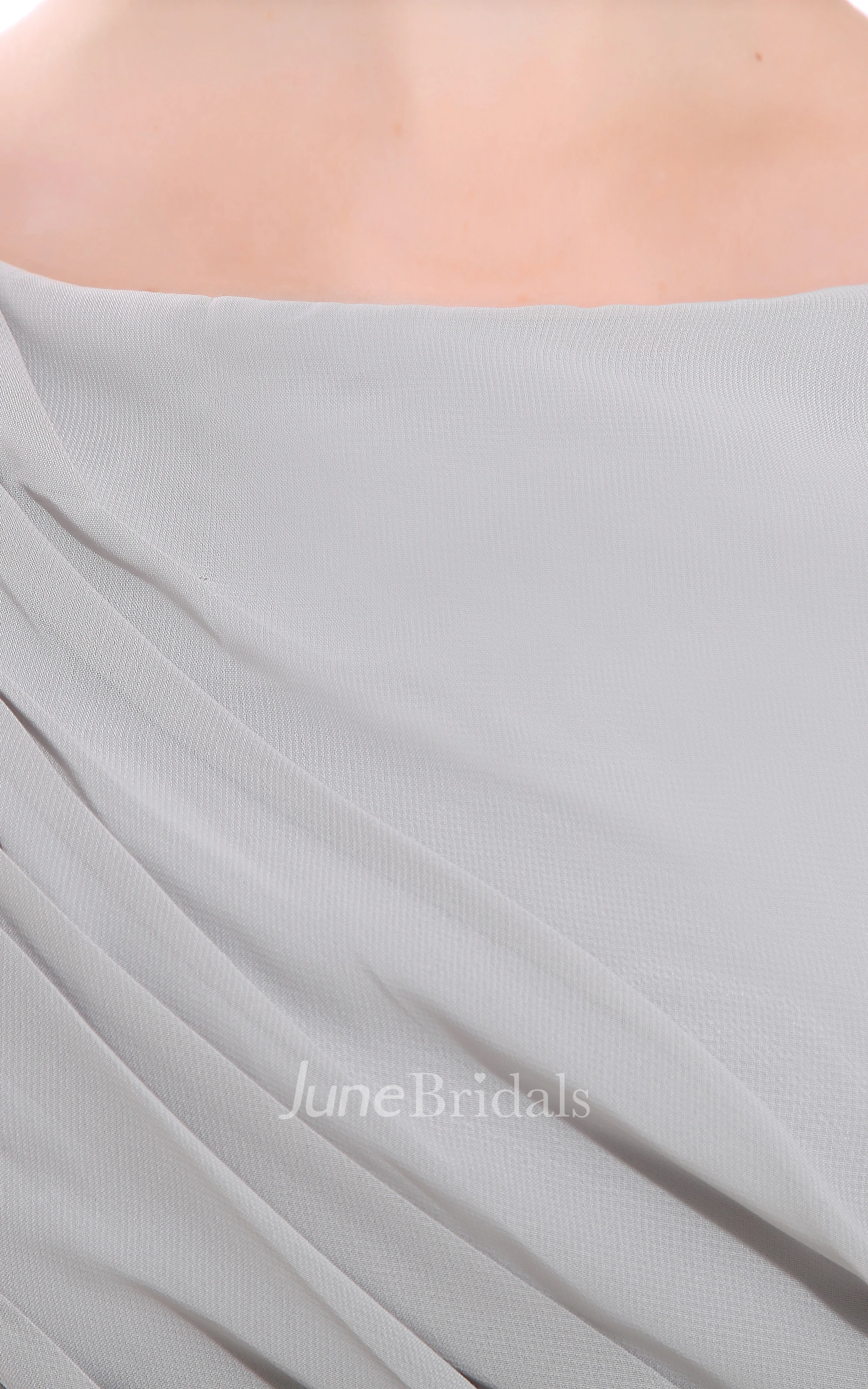 Bateau-Neck Sleeveless Chiffon Knee-Length Dress With Ruching