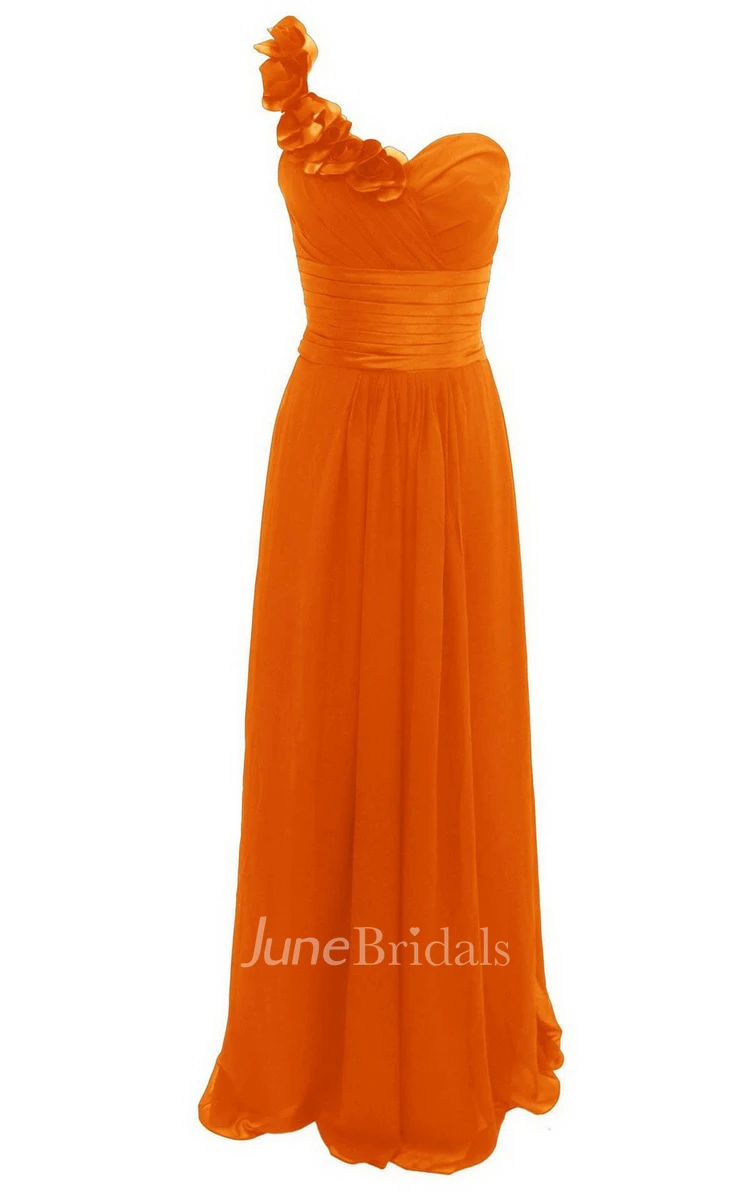 Floral One-shoulder Sweetheart A-line Gown With Ruched Band