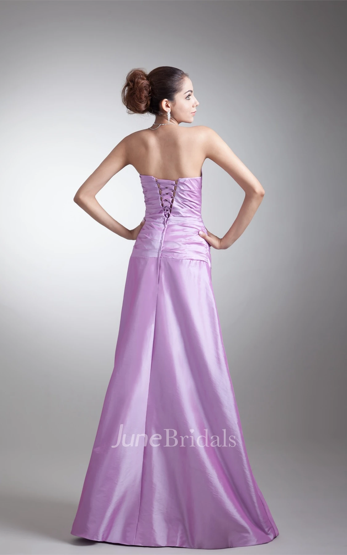 strapless sheath ruched dress with corset back