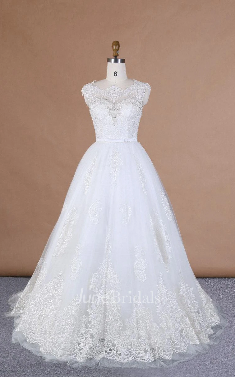 Ball Gown Tulle Lace Satin Weddig Dress With Beading