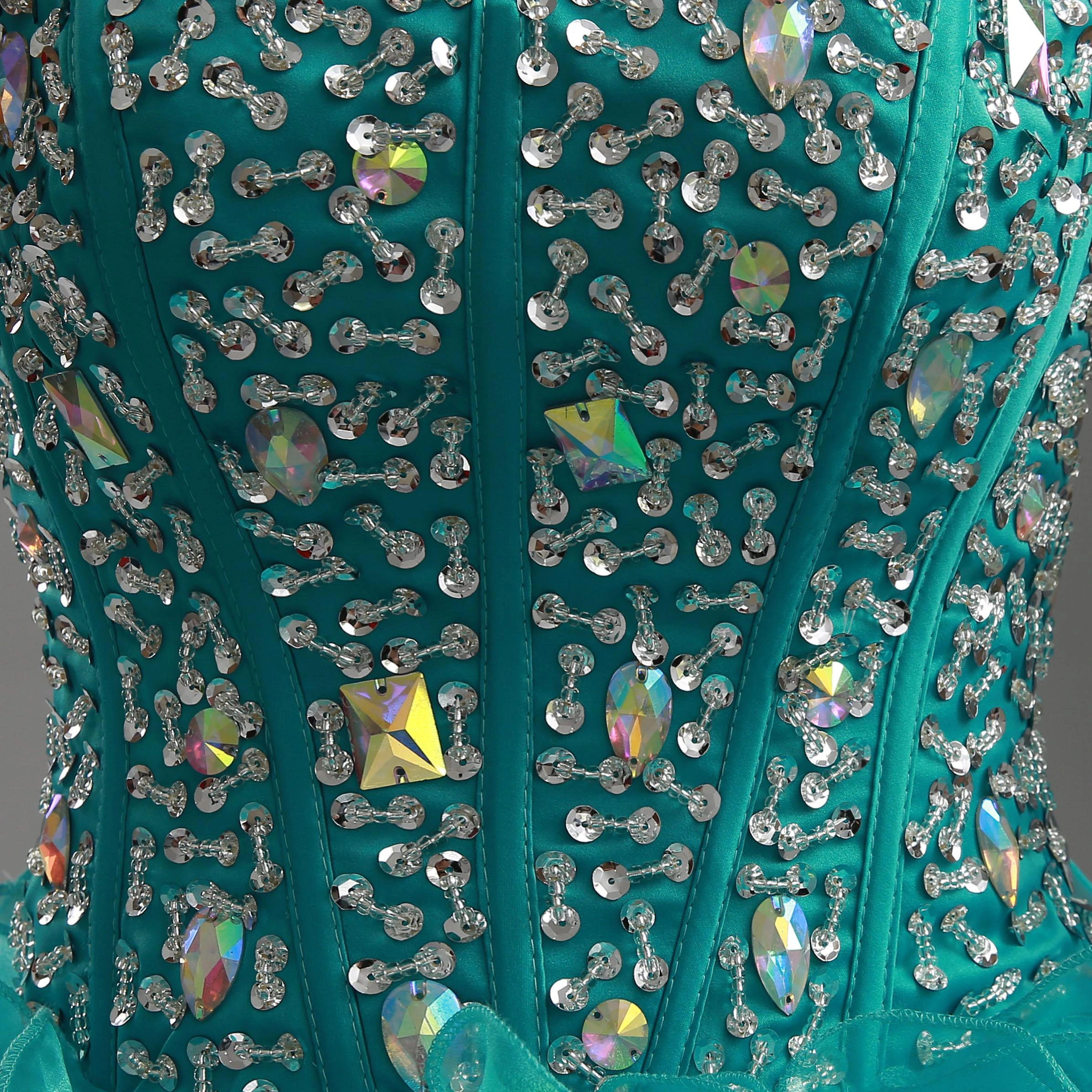 Sexy Ruffles Crystals Hi-Lo Prom Dress Sweep Train Sweetheart