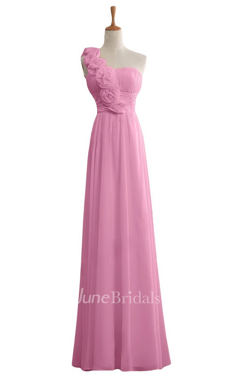 One-shoulder Floral Appliqued Long Layered Chiffon Dress